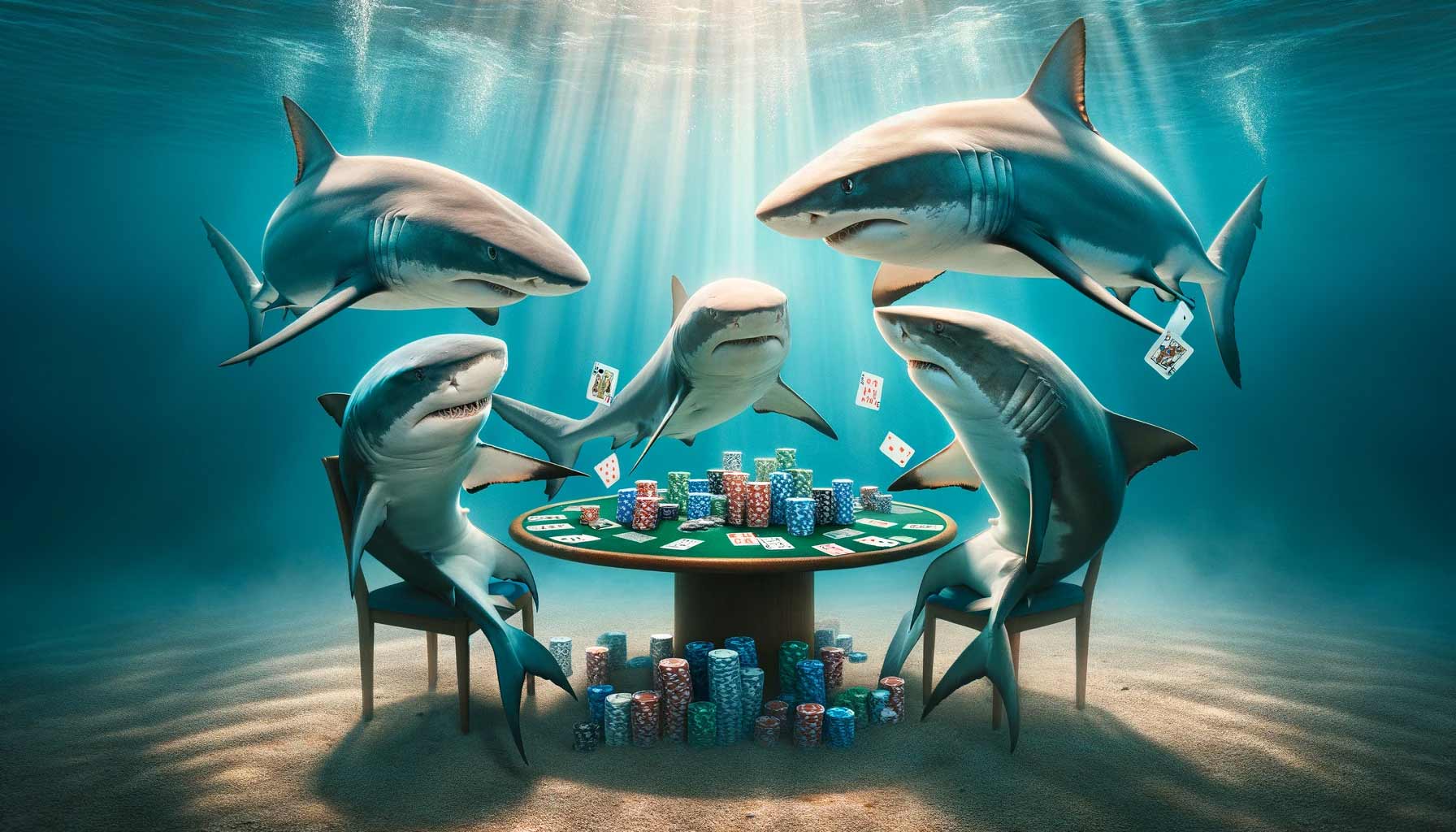 kā-spēlēt-pokeru,-pokera-noteikumi-un-stratēģija haizivis spēlē pokeru